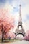 Watercolor drawing of the Eiffel Tower. Generative AI,