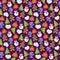 Watercolor drawing gingerbread cookie seamless pattern on a purple background