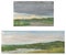 Watercolor drawing of landscapes riverside on overcast summer day