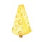 Watercolor drawing piece of triangular yellow cheese. Mouse favorite food. Cheese Christmas tree. Illustration on white