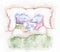 Watercolor drawing postcard - mouse family is sleeping