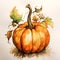 Watercolor drawing of a pumpkin. Watercolor illustration. AI generated