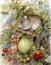 watercolor drawing of rodents in the garden, mice eat vegetables in the garden