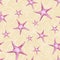 Watercolor drawing of a seamless pattern on a marine theme and on a zodiac sign, cancer, lobster, river cancer, starfish, detailed