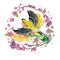 Watercolor drawing seamless pattern on the theme of spring, heat, illustration of a bird of a sparrow-like fleet of Orioles flying