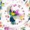 Watercolor drawing seamless pattern on the theme of spring, heat, illustration of a bird of a troop of passerine-shaped large tits