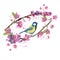 Watercolor drawing seamless pattern on the theme of spring, heat, illustration of a bird of a troop of passerine-shaped large tits