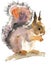 Watercolor drawing of a squirrel with a fluffy tail
