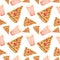 Watercolor drawing striped glass with pizza on a white background. Seamless pattern