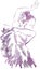 Watercolor drawing of a woman dancing Flamenko in purple dress.