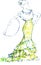 Watercolor drawing of a woman dancing Flamenko in Yellow dress.