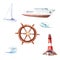 Watercolor drawings sea voyage, yachting, sailing, travel