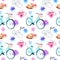 Watercolor drawings on the theme of a picnic - seamless pattern