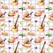 Watercolor drawings on the theme of a picnic - seamless pattern