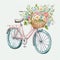 Watercolor Dreams: Bicycle with Spring Flower Baskets AI Generated