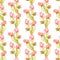 Watercolor dry rose bouquets seamless pattern. Hand drawn pale flowers and leaves in line. Vertical vintage floral texture