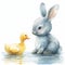Watercolor Easter Bunny Playing Duck Duck Goose AI Generated
