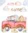 Watercolor Easter card with truck.