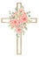 Watercolor Easter Cross Clipart, Religious illustration, Pink Peony flowers and green leaves cross, Baptism clip art, Holy Spirit