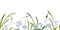 Watercolor easter illustration of bouquet of snowdrops, forget-me-nots, horizontal banner on white background