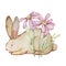 Watercolor easter illustration bunny with flowers