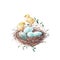 Watercolor Easter illustration with chick and nest