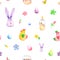 Watercolor Easter seamless pattern colorful with easter egg easter bunny,easter cakes, henss