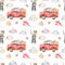 Watercolor easter seamless pattern with cute bunny with kite and truck.
