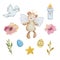 Watercolor easter set baby angels for spring design