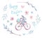 Watercolor easter set. Cartoon rabbit, flowers, hearts, bicycle, eggs