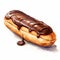 Watercolor Eclair With Chocolate Glaze On White Background Illustration