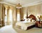 Watercolor of Elegant bedroom featuring a grand canopy bed with