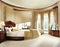 Watercolor of Elegant bedroom featuring a grand canopy bed with