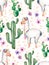 Watercolor elements for your design with cactus plants,flowers and lama.