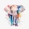 Watercolor Elephant portrait, painted illustration of a safari mammal on a blank background, Colorful splashes animal
