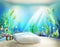 Watercolor of An enchanted underwater bedroom with a seashell iridescent and ocean