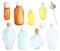 Watercolor essential oil in glass dropper bottles set. Hand drawn aromatherapy spa elements collection on white background for