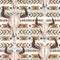 Watercolor ethnic boho seamless pattern of bull cow skull, horns & tribe ornament on blue background