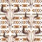 Watercolor ethnic boho seamless pattern of bull cow skull, horns & tribe ornament on white background