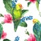 Watercolor Exotic Seamless Background with