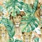 watercolor exotic wildlife Africa seamless pattern. Golde chain, tropical leaves and lion and lioness
