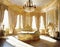 Watercolor of Extravagant bedroom featuring lavish baroque