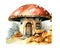 Watercolor Fairy Mushroom House in autumn