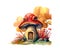 Watercolor Fairy Mushroom House in autumn