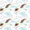 Watercolor fairy tale seamless pattern with flying unicorn, rainbow, magic clouds and rain