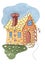Watercolor Fairytale house coloring illustration isolated