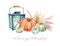 Watercolor Fall Floral Orange Blue Pumpkins Bouquet Vintage Rusty Lantern.