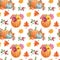 Watercolor fall plants seamless pattern. hand painted pumkins illustration, orange, red and yellow leaves and berries