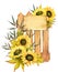 Watercolor Fall Sunflower , rustic clipart. Autumn Harvest Clip Art, Thanksgiving Day art,