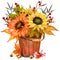 Watercolor Fall Sunflower , rustic clipart. Autumn Harvest Clip Art, Thanksgiving Day art,